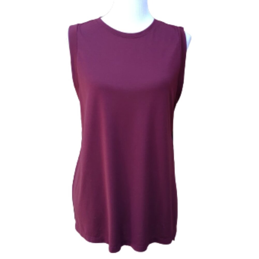 Athletic Works Plum Purple Athletic Tank Top High Neck Side Slits Workout Gym